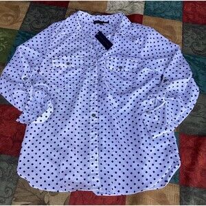 Adrienne Vittadini Polka Dot Women's Button Up Blouse Size Large New with Tags